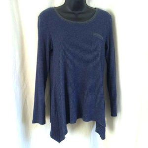 ANNE KLEIN | Women's Long Sleeve Striped Knit Top Grey Blue Size Small